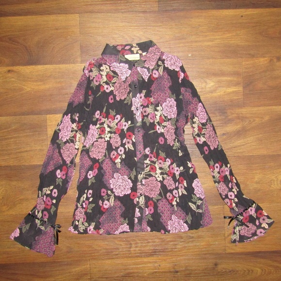 Apostrophe Top Black Purple Shirt Flower Sz Med - Picture 3 of 6